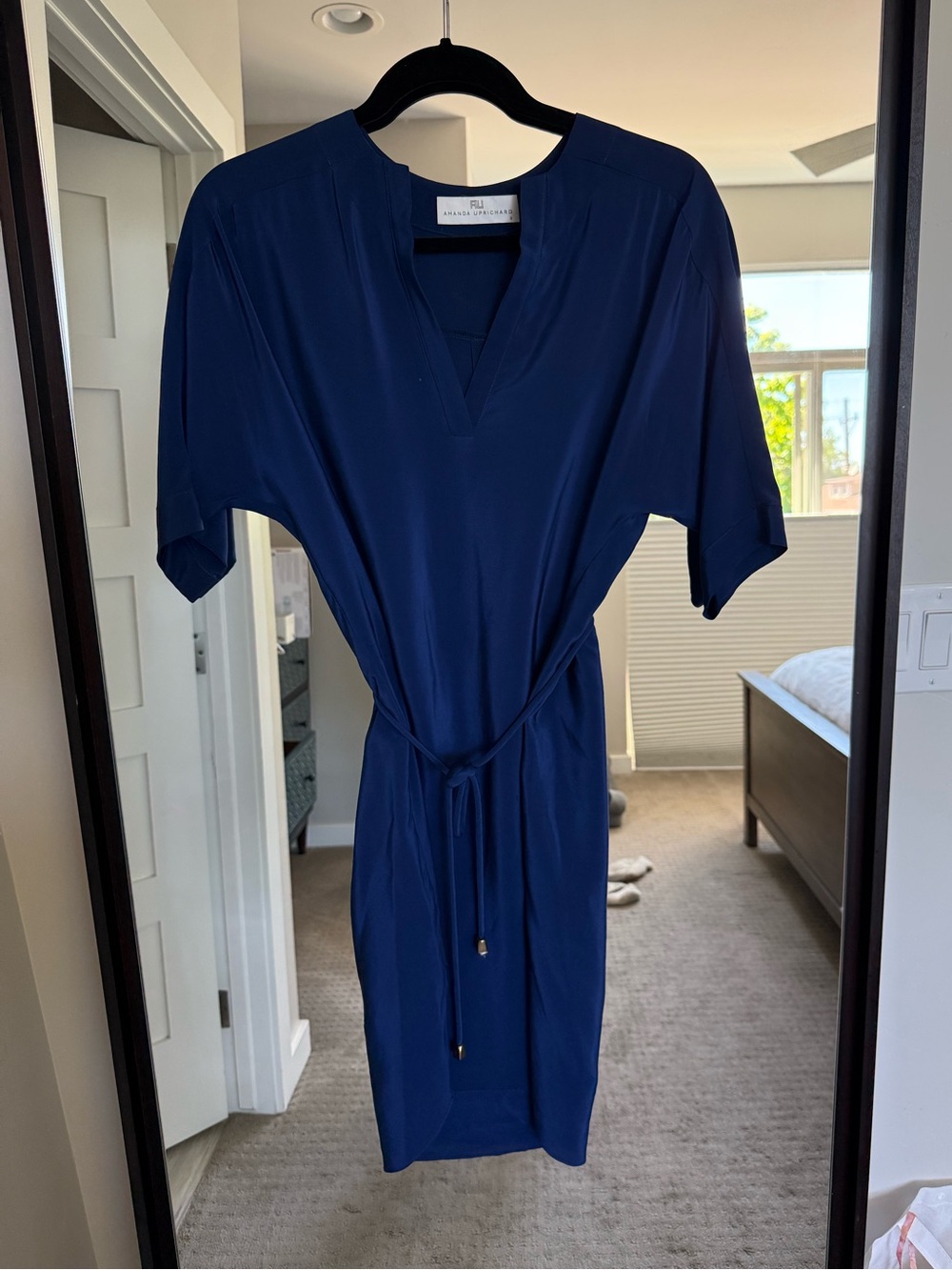 Amanda Uprichard Navy Blue V-Neck Dress with Belt - can be work with or without